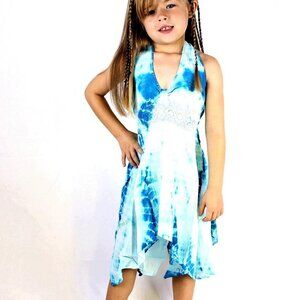 Cute kids halter tie dye dress blue